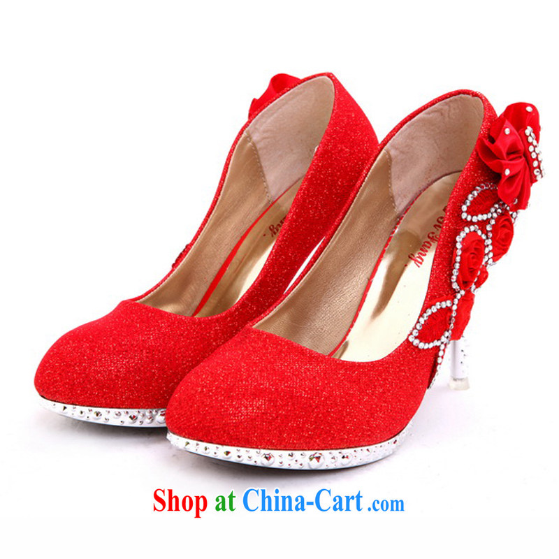Rain is still Yi New wedding shoes bridal wedding shoes ultra-Noble water drilling shoe flowers on drilling bridal wedding dresses, shoes and XZ 072 red 39, rain is clothing, and shopping on the Internet