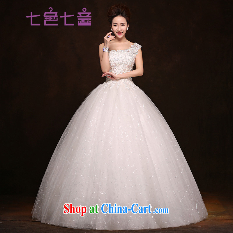 7 color 7 tone Korean version 2015 New new is the shoulder to align graphics thin diamond lace Madame wedding dresses H 005 white XL