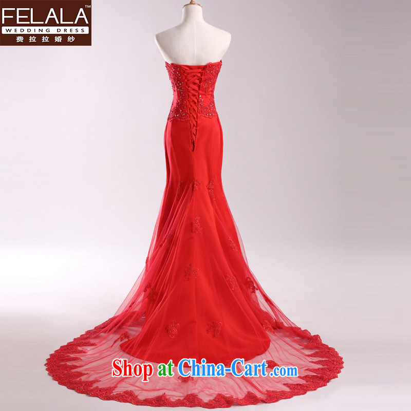 Ferrara red wiped his chest wedding dresses 2013 new luxury lace crowsfoot small tail dress autumn and winter red S (1 feet 9), Ferrara wedding (FELALA), online shopping