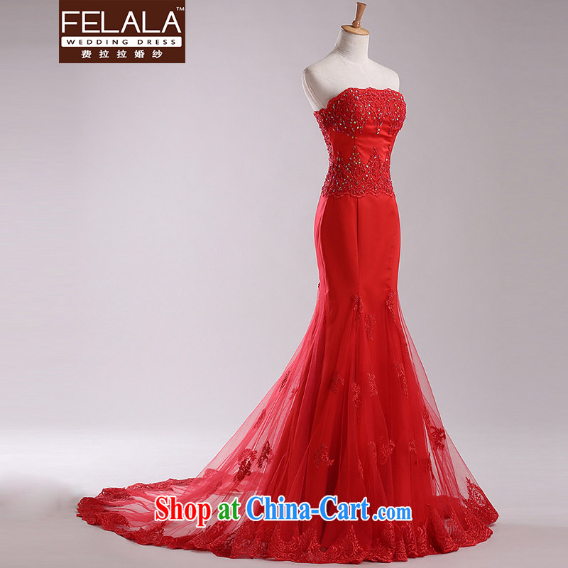 Ferrara red wiped his chest wedding dresses 2013 new luxury lace crowsfoot small tail dress autumn and winter red S (1 feet 9), Ferrara wedding (FELALA), online shopping