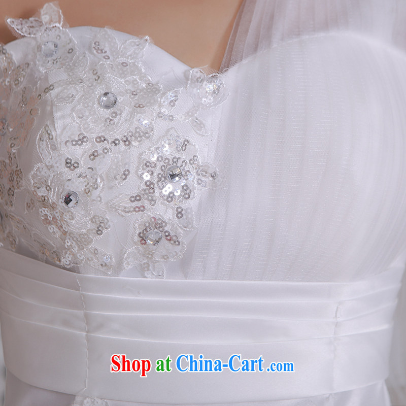 Honeymoon bridal wedding dresses 2015 new Korean Princess single shoulder ribbons wedding with straps shaggy wedding white XXL, Honeymoon bridal, shopping on the Internet