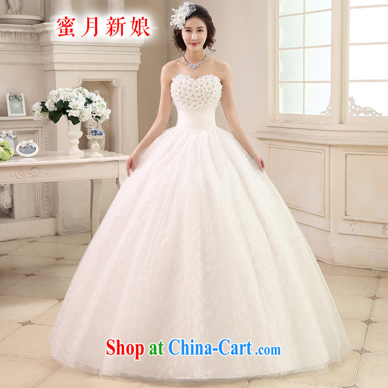 Honeymoon bridal wedding dresses 2015 new Korean sweet Princess Mary Magdalene flowers chest wedding dresses with straps wedding white M