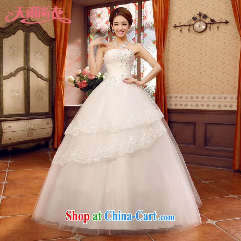 Rain is still Yi 2015 new listing white wedding flowers water drilling sweet Princess Mary Magdalene chest strap wedding dresses HS 931 white Suzhou shipping M