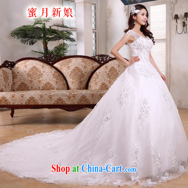 Honeymoon bridal 2015 new wedding dresses Korean shoulders Deep V for long-tail lights, wedding band wedding white XL
