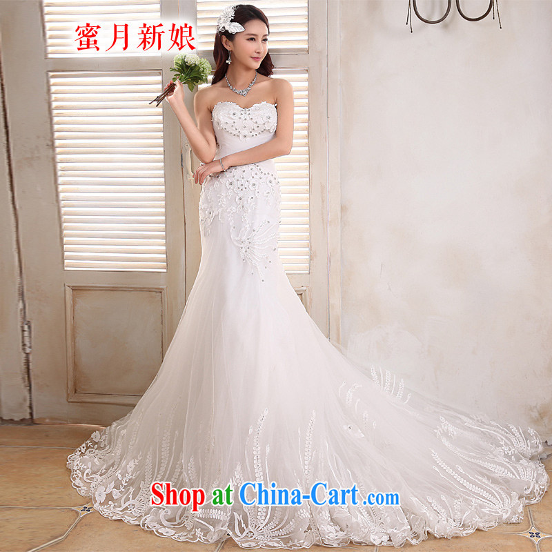 Honeymoon bridal 2015 new wedding dresses Korean Phoenix embroidery the waist crowsfoot wedding tail wedding white XL