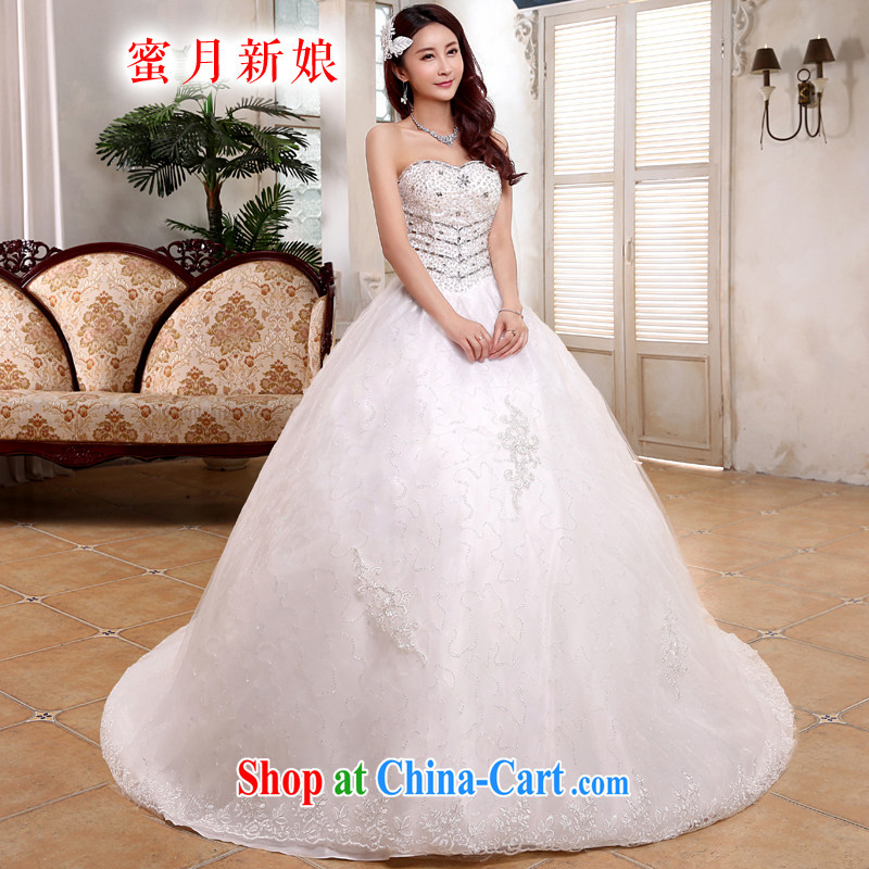 Honeymoon bridal tail wedding 2015 new Korean Beauty graphics thin smears chest Princess wedding band-tail white XL