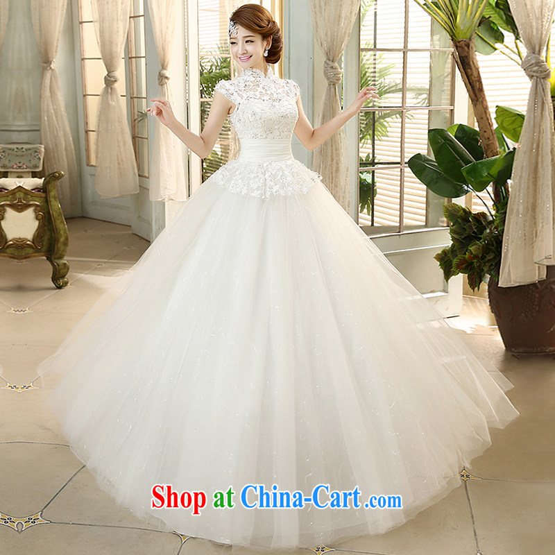 The United States and the 2015 spring and summer wedding dresses the Field shoulder flowers lace retro, who tied with Korean Beauty Princess with yarn H - 45 white XXL