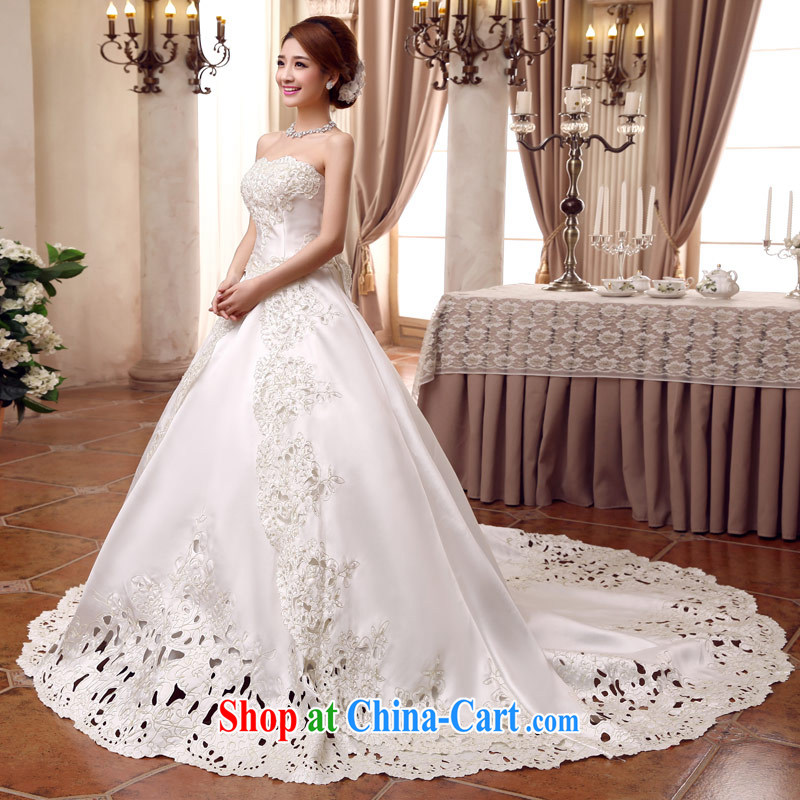 Love Life Korean-style wedding video thin 2015 new erase chest bridal with tail zig-zag Satin tie-waist-Princess skirt stays white tail strap, XXL 2 feet 3 waist, love life, and shopping on the Internet