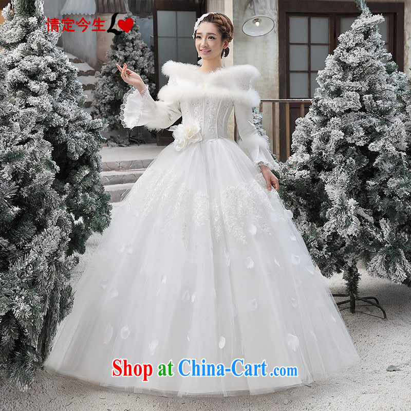 Love Life winter wedding dresses winter clothes 2015 new Korean winter long-sleeved wool collar thick winter, cotton white XXL