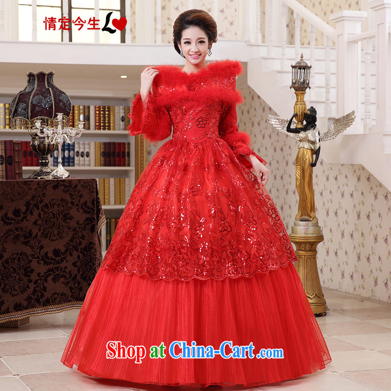Love Life wedding dresses 2015 winter clothes new Korean red long-sleeved one shoulder hair for thick winter, cotton red XXL