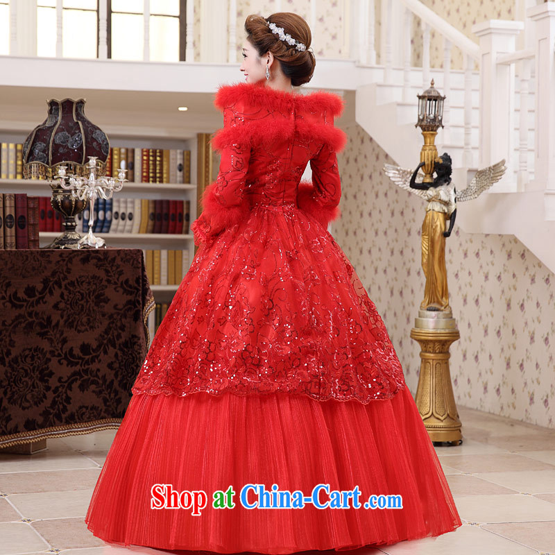 Love Life wedding dresses 2015 winter clothes new Korean red long-sleeved one shoulder hair for thick winter, cotton red XXL, love life, and shopping on the Internet