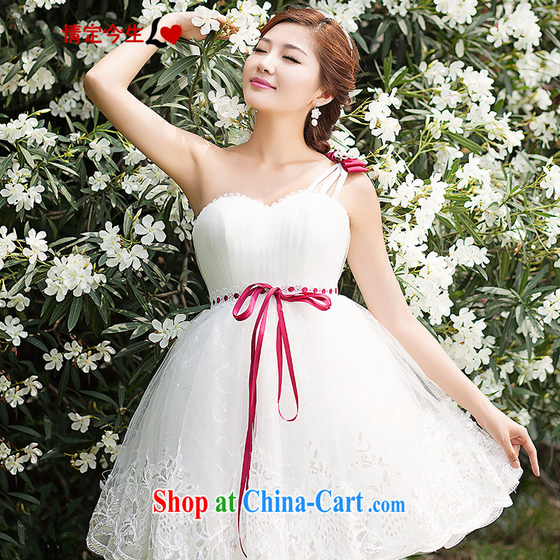 Love Life bridal short wedding dresses 2015 new bridesmaid dress single shoulder Toastmaster of the dress short skirt lace Korean version the waist white XL
