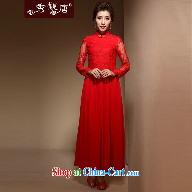 The CYD HO Kwun Tong' of 2015 bridal cheongsam dress spring new red long marriage bows back doors FX 3904 red S