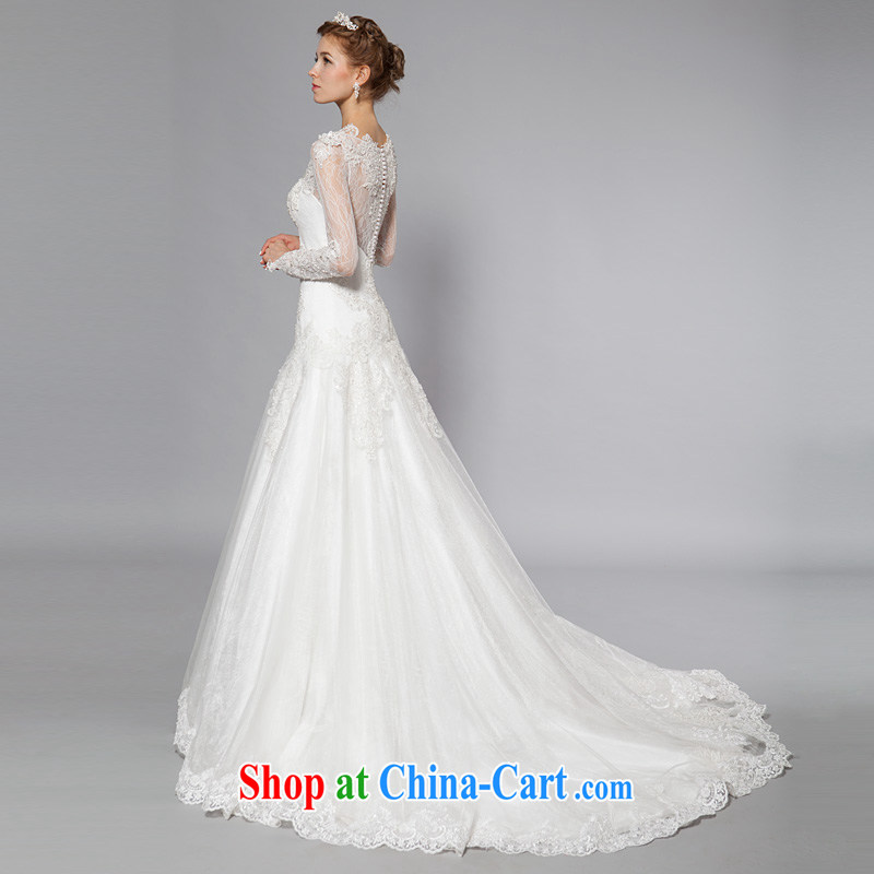 2015 spring and summer new long-sleeved bridal wedding dresses long-tail Palace package shoulder personalized beauty retro custom 40151062 white XL code 30 days pre-sale, a yarn, shopping on the Internet