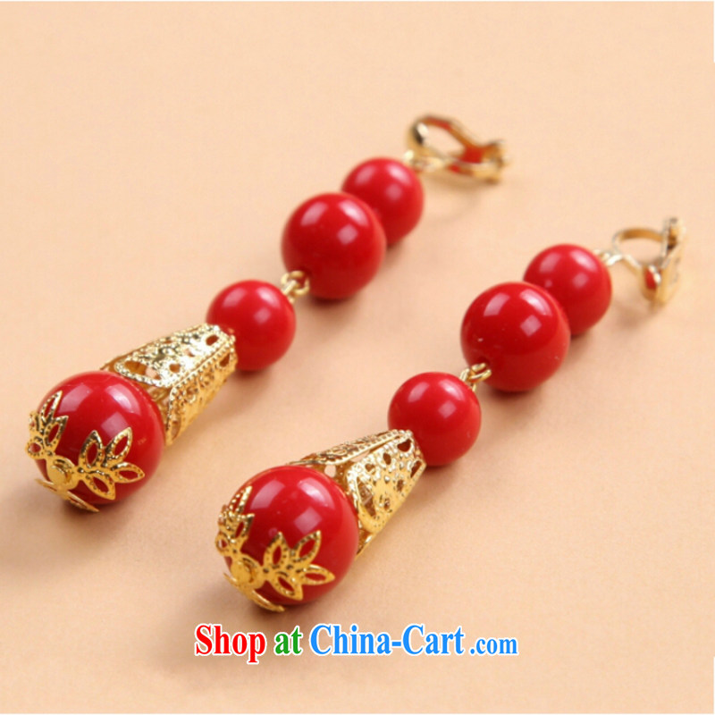 Bridal jewelry show reel with Phoenix and accessories Ear Ornaments Chinese red agate earrings cheongsam dress with head-dress red, Yong Yan good offices, shopping on the Internet