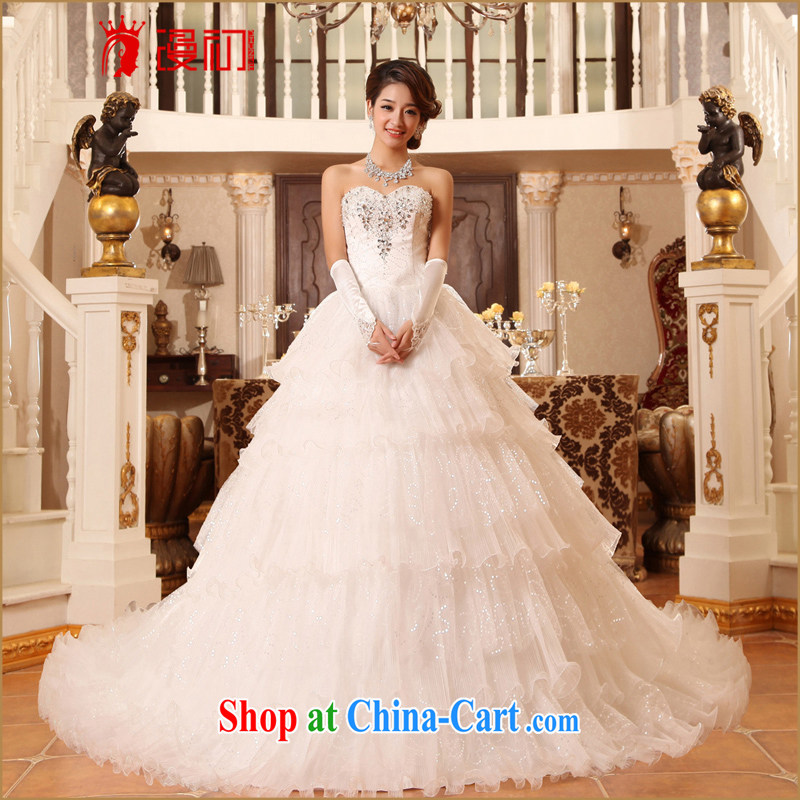 Early definition 2015 new ultra-luxury long-tail wedding dresses bare chest water drilling Large Luxurious large tail wedding white XXL