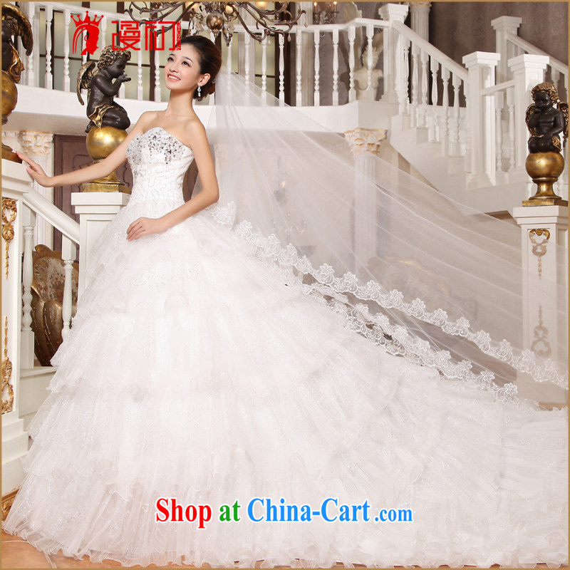 Early definition 2015 new ultra-luxury long-tail wedding dresses bare chest water drilling Large Luxurious large-tail wedding white XXL, diffuse, and shopping on the Internet