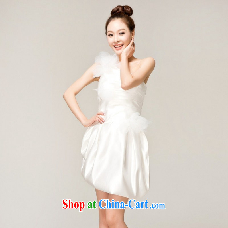 Love, Peng Liu, Ms Elsie Leung, Ms Elsie Leung is a shoulder dress married Korean white flowers bridesmaid toast show the small dress skirt S pieced, love so Pang, shopping on the Internet
