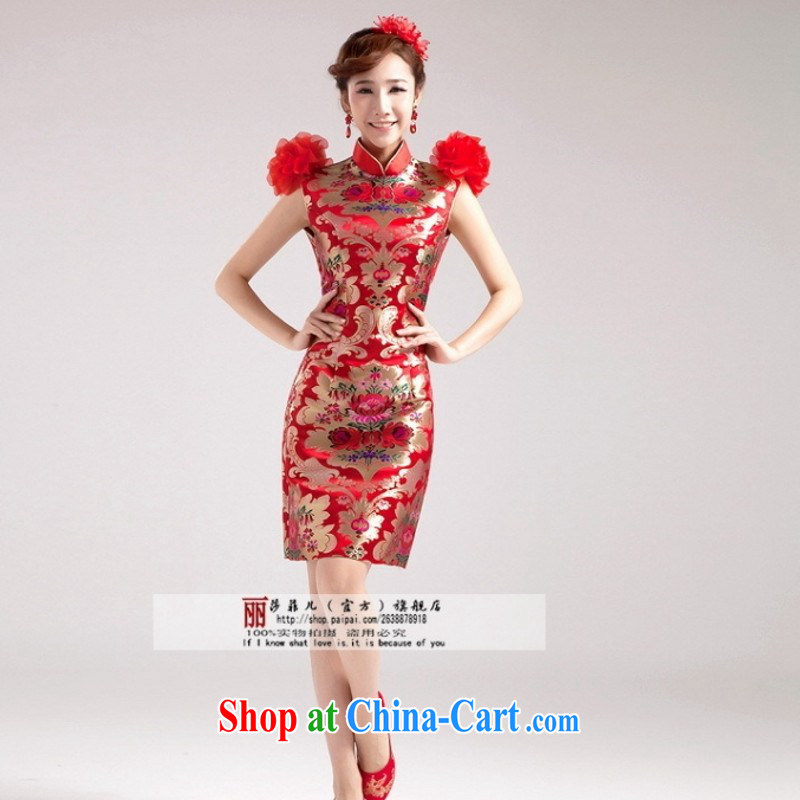 Love, Norman summer 2014 new, improved short red cheongsam dress double-shoulder three-dimensional flowers wedding dresses short dresses, customer size will not be refunded, love so Pang, shopping on the Internet