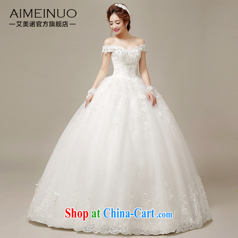 The United States, wedding dresses 2015 spring and summer retro field shoulder lace hand tied flowers with Korean version with Princess bride wedding H - 53 white S