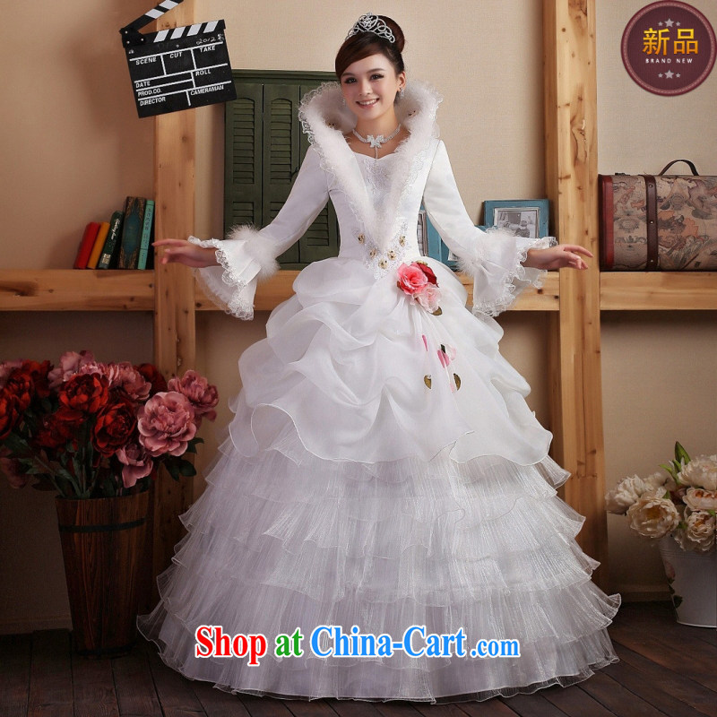 Winter wedding dresses new 2014 Korean wedding dresses long sleeved the cotton winter clothes wedding white customers to size the Do not be returned.