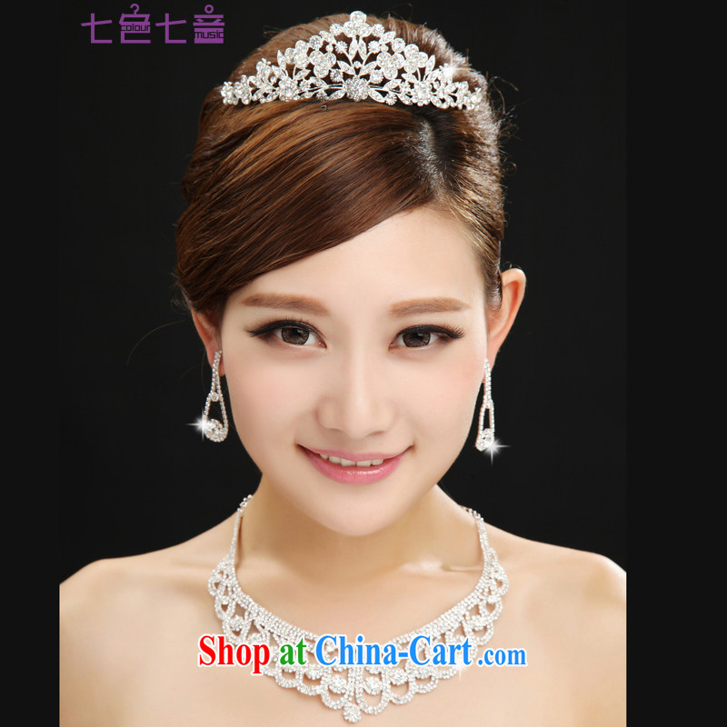 7-Color 7, Korean-style wedding accessories boutique water drilling hair accessories bridal jewelry and wedding jewelry 3-piece kit PS 010 white are code