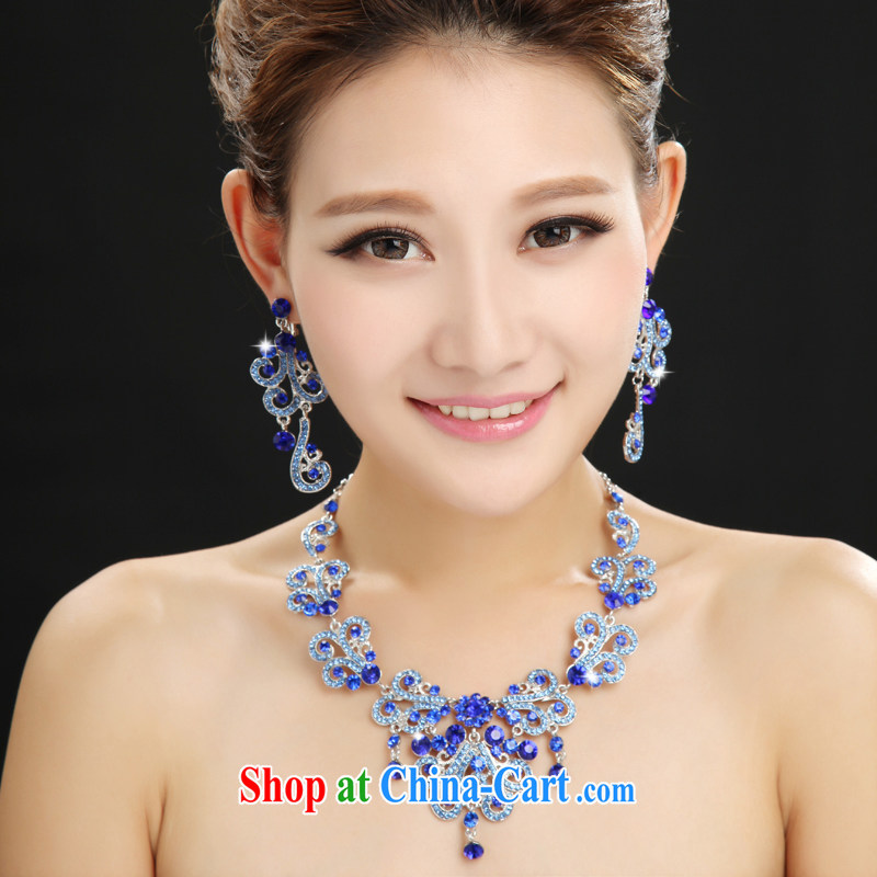 7 color 7 tone bridal jewelry Korean-style earrings blue Korean marriage necklace two-piece with wedding dresses cheongsam decorated Wedding PS 012 cool blue, code, and 7-Color 7 tone, shopping on the Internet