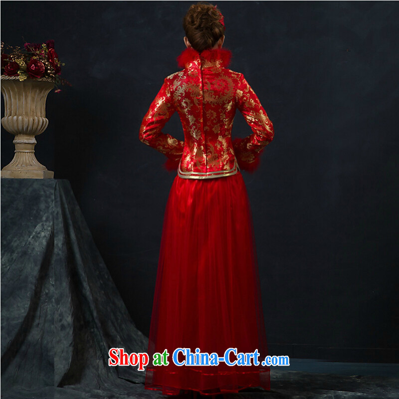 Married women cheongsam dress new stylish dresses winter dresses, long red thick quilted bows service customer to size will not be refunded, love so Pang, shopping on the Internet