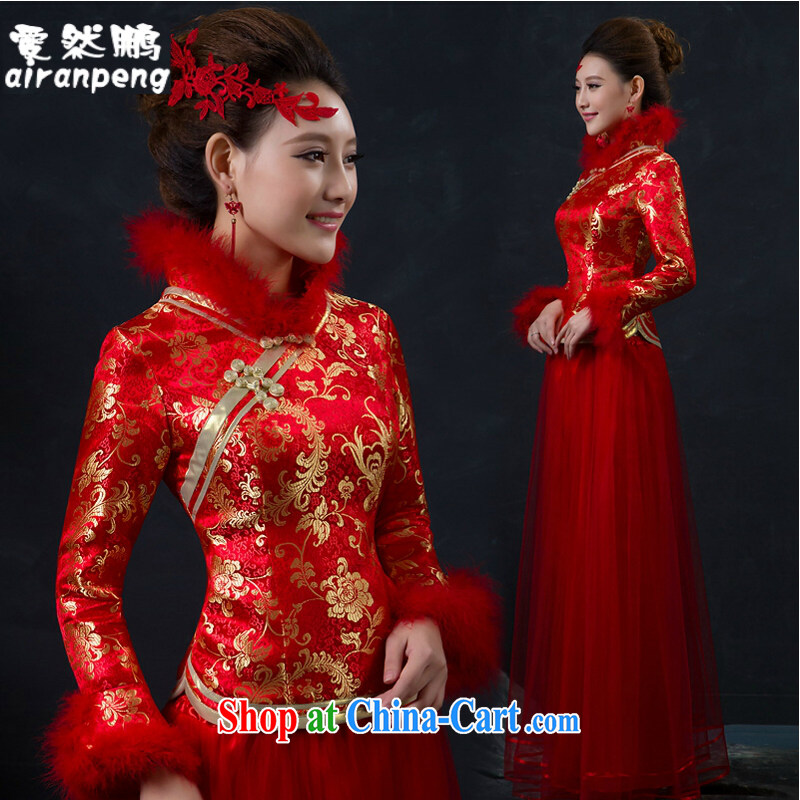 Married women cheongsam dress new stylish dresses winter dresses, long red thick quilted bows service customer to size will not be refunded, love so Pang, shopping on the Internet