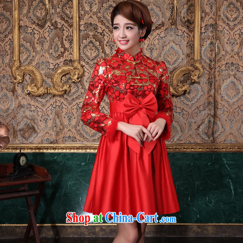new, improved 2014 modern marriages retro short clip cotton robes bows serving high-waist Korean customers to size up to do not be returned.