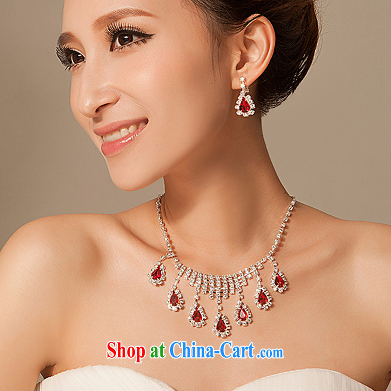 Madame jewelry red water diamond necklace earrings 3-piece kit wedding dresses accessories wedding accessories jewelry, flower Angel (DUOQIMAN), and shopping on the Internet