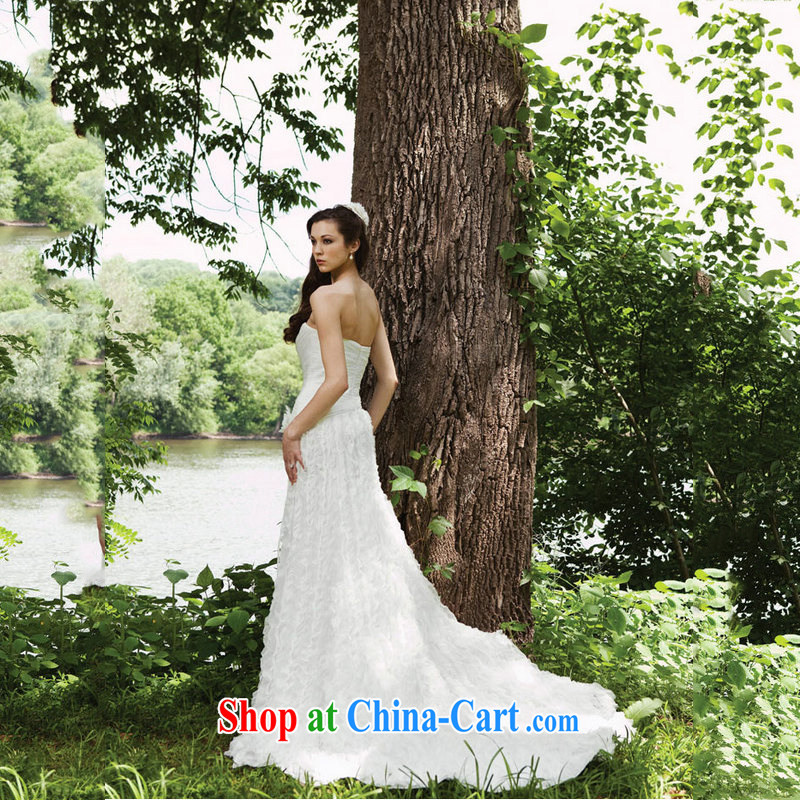 Optimize Hung-sexy bare chest-waist Deluxe Big-tail wedding white Korean parquet Pearl wedding dresses JS 8123 m White L