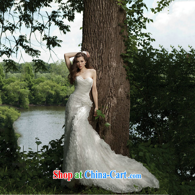 Optimize Hung-sexy bare chest-waist Deluxe Big-tail wedding white Korean parquet Pearl wedding dresses JS 8123 m White L, optimize, and shopping on the Internet
