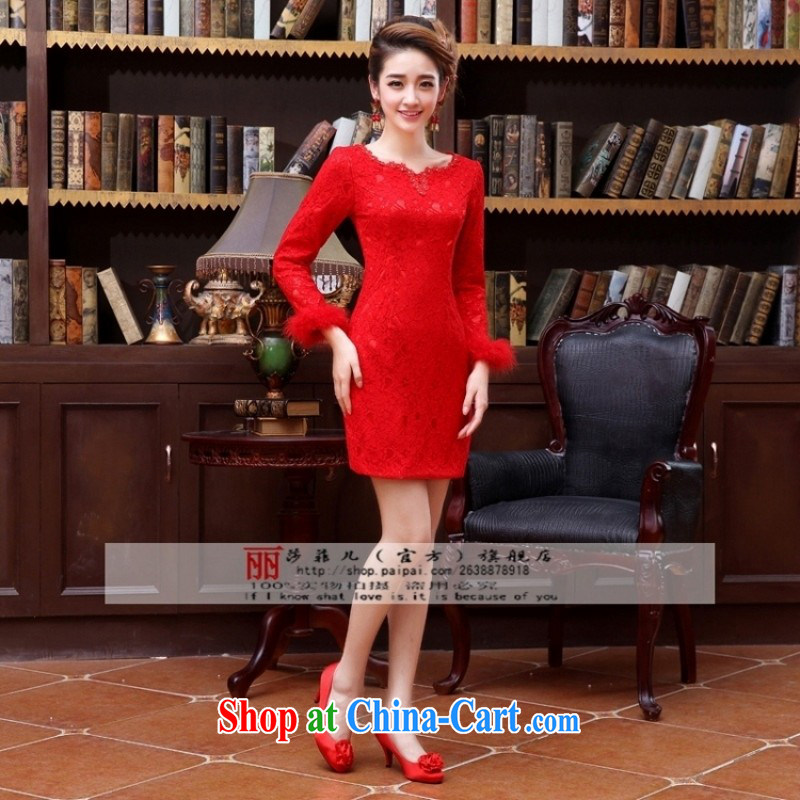 Red bridal wedding dress 2014 new lace-a Field shoulder short bows, serving long-sleeved dress cheongsam customers to size. No refunds or exchanges, so Pang, shopping on the Internet