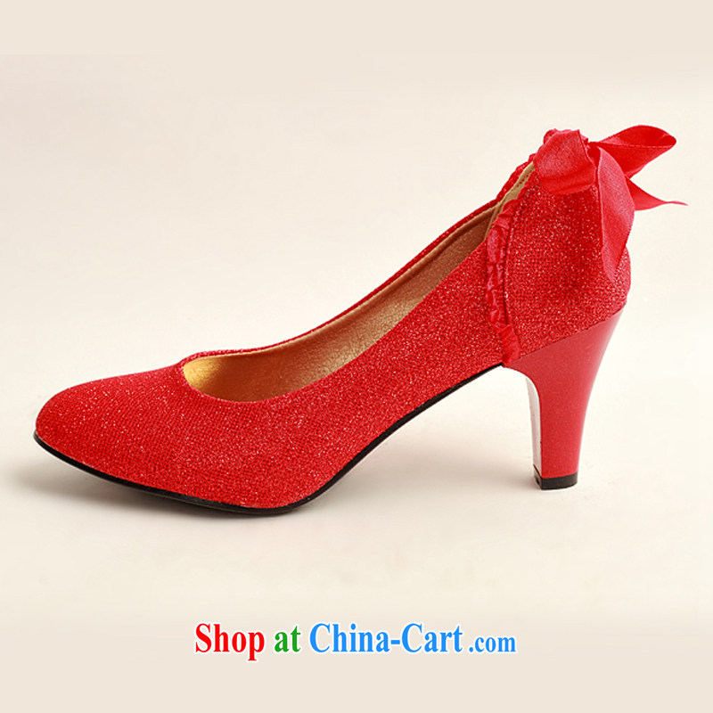 Flower Angel Cayman marriages behind bowtie red wedding shoes, low-root, simple and elegant and classy, and 100 ground red 38, flower Angel (DUOQIMAN), online shopping