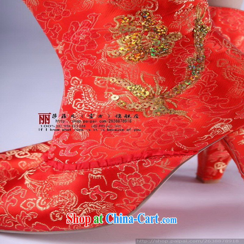 autumn and winter, the red high heel satin, bridal wedding shoes wedding shoes bridal short boots 39, love so Pang, shopping on the Internet