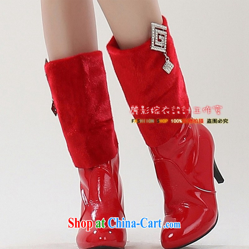 2014 new bride high and boots high-heel shoes red female boots marriages cotton shoes bridal shoes and winter, 39, and a love so Pang, online shopping