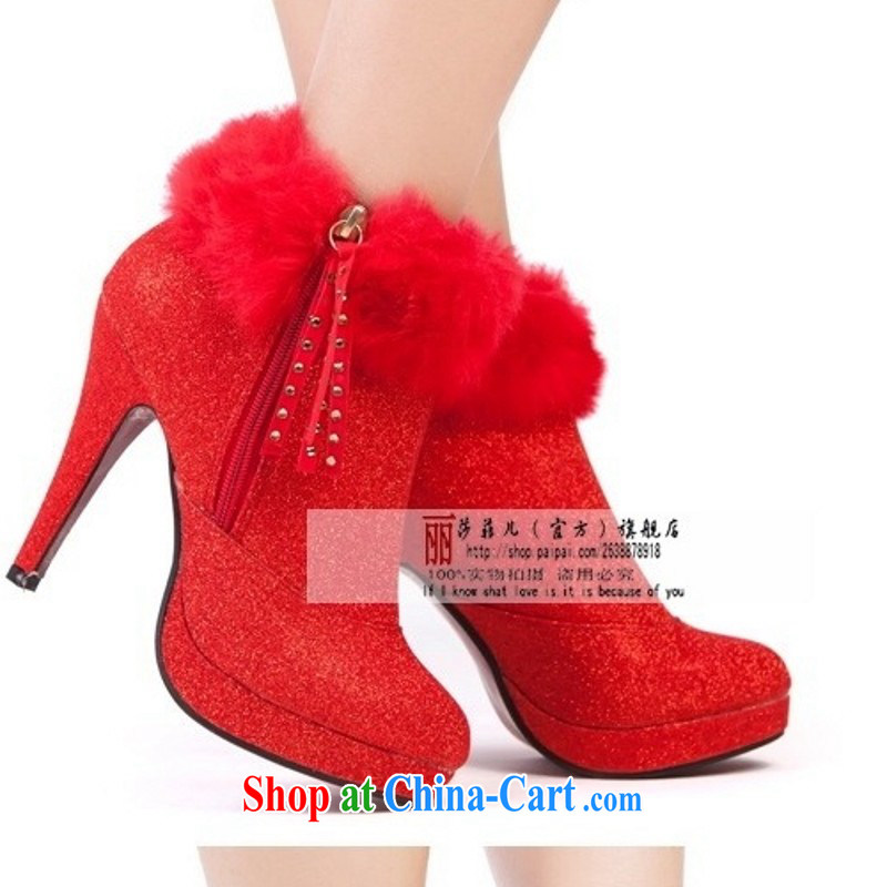 New winter wedding shoes red high-heel shoes bridal wedding shoes gold boots warm wedding shoes red 39, love so Pang, shopping on the Internet