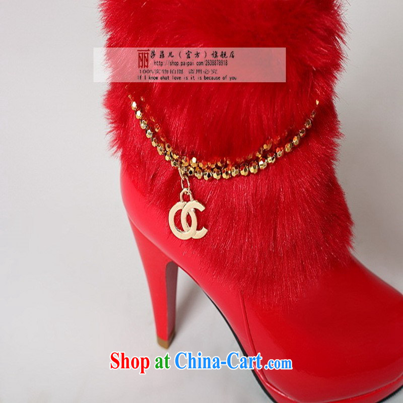 Bride's red bride's marriage with high shoes autumn and winter bridal wedding dresses boots bridal shoes 39, love so Pang, shopping on the Internet