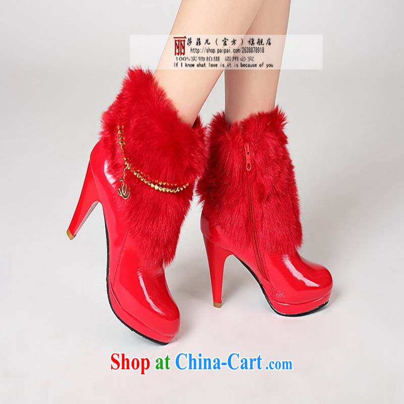 Bride's red bride's marriage with high shoes autumn and winter bridal wedding dresses boots bridal shoes 39, love so Pang, shopping on the Internet