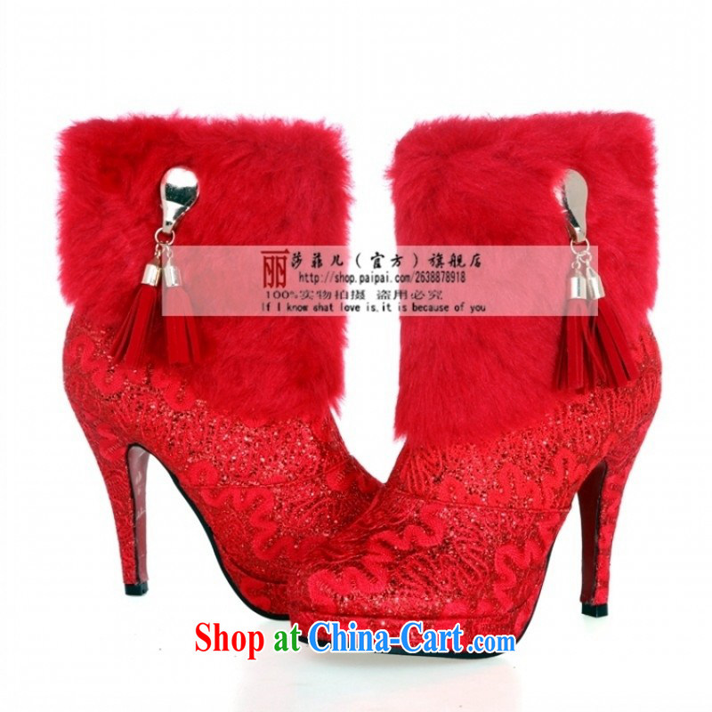 Bride's warm winter boots wedding dresses dresses dedicated boots Super Warm red Korean winter boots, red 39, love so Pang, shopping on the Internet