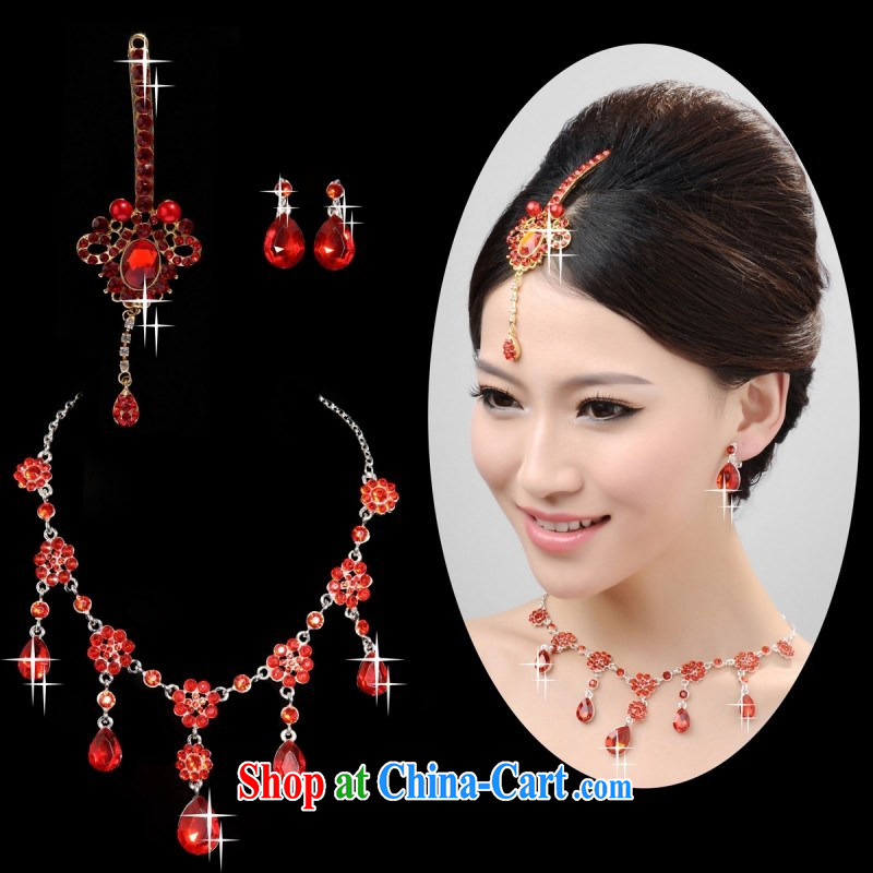Jewelry water drill dress Crown necklace earrings 3-Piece crown molding and trim red bridal head-dress XL 006, love so Pang, and shopping on the Internet