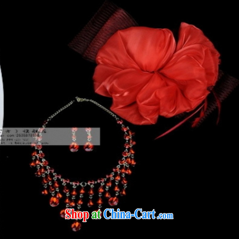 Stylish red bridal jewelry bridal headdress jewelry accessories large red 12 3 piece set