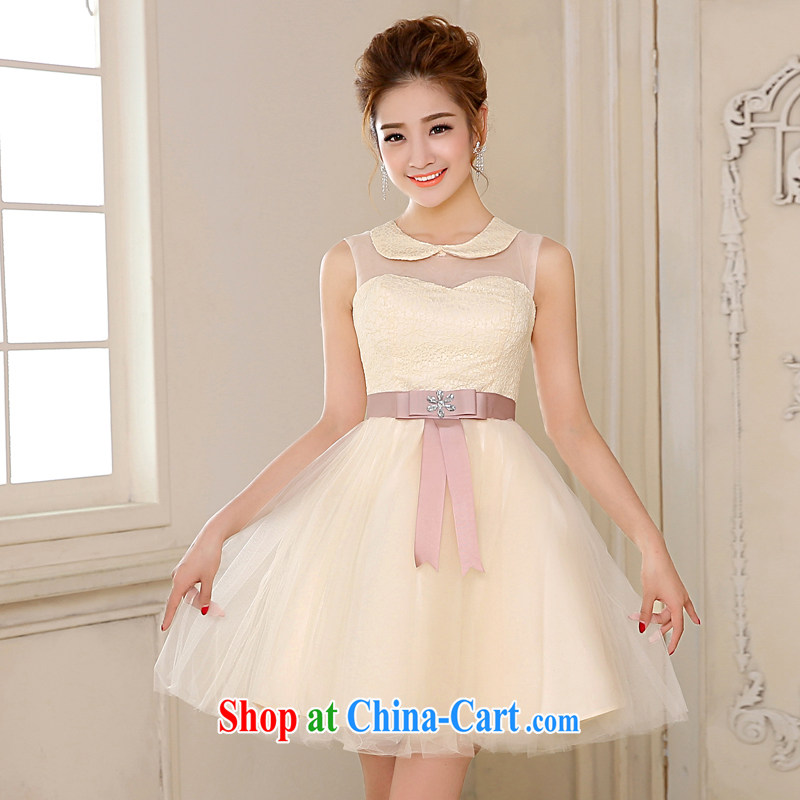 2014 new bridesmaid dresses small short champagne color Korean ballet, silk dresses skirts Customer to size will not be returned.