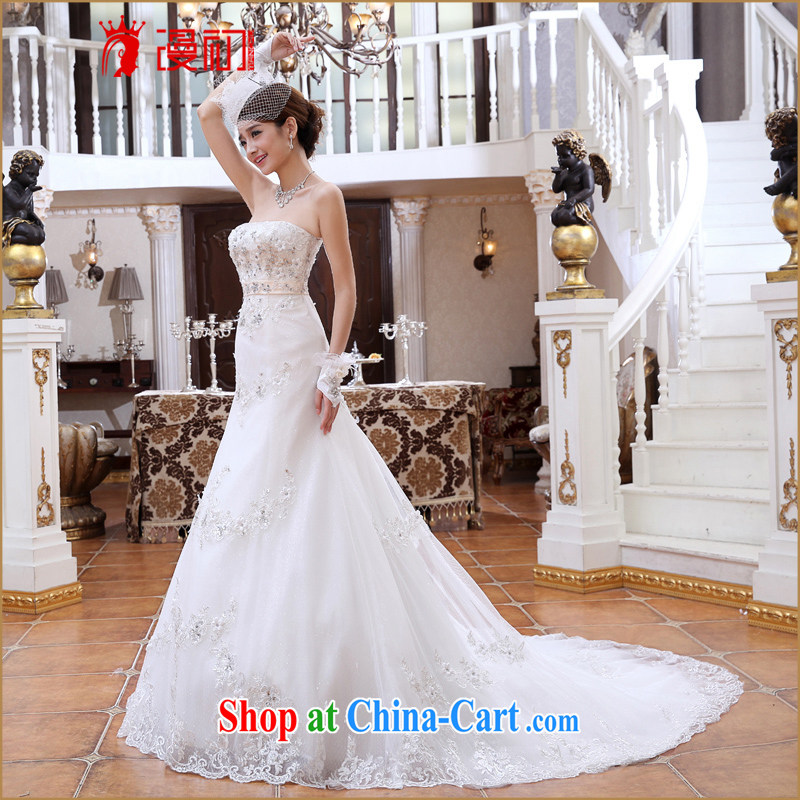 Early spread new 2015 small tail Princess marriage wedding Korean version Mary Magdalene chest diamond jewelry crowsfoot graphics thin wedding tail white XXL, diffuse, and, shopping on the Internet
