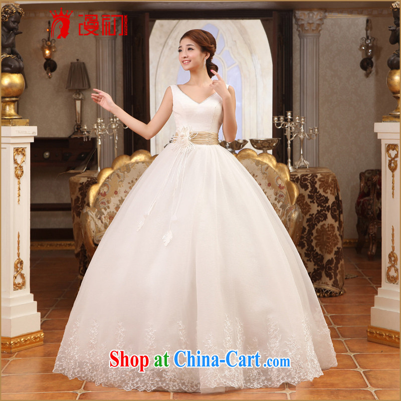Definition 2015 early New V collar sexy shoulders with shaggy dress wedding Korean bridal Princess wedding dresses white XXL