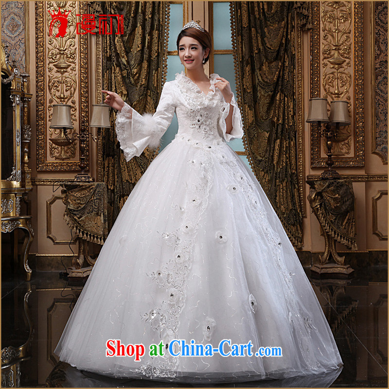 Early spread new 2015 winter wedding marriages long-sleeved winter wedding Korean video thin flouncing for winter white XXL, diffuse, and shopping on the Internet