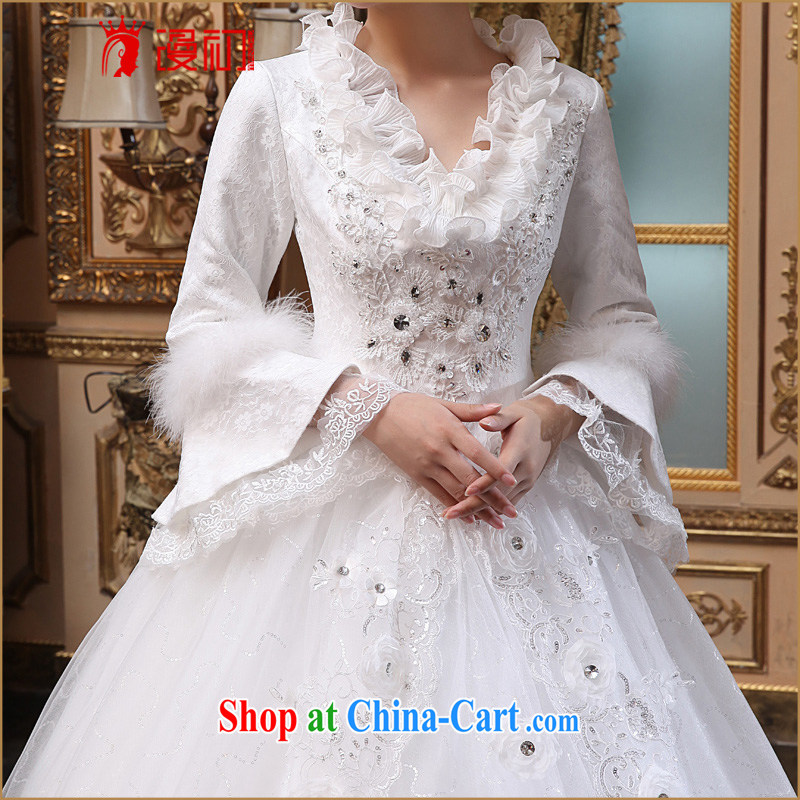 Early spread new 2015 winter wedding marriages long-sleeved winter wedding Korean video thin flouncing for winter white XXL, diffuse, and shopping on the Internet