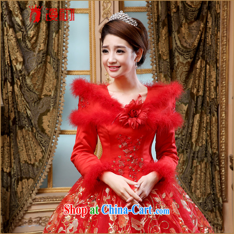 Early spread new 2015 winter, bridal wedding red winter clothes wedding thick long-sleeved winter wedding dresses winter Korean wedding red XXL, diffuse, and, shopping on the Internet