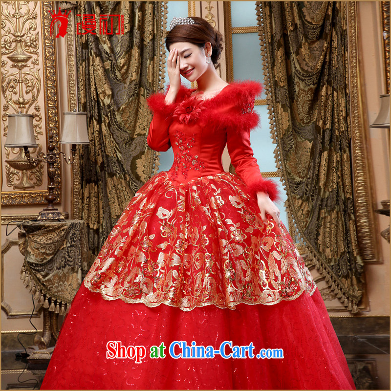 Early spread new 2015 winter, bridal wedding red winter clothes wedding thick long-sleeved winter wedding dresses winter Korean wedding red XXL, diffuse, and, shopping on the Internet